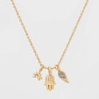 Distributed By Target Hamsa And Wing And Leaf Charm Short Necklace - Gold