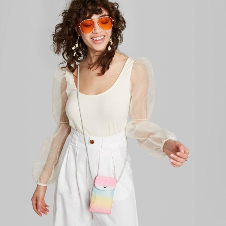 Women's Sheer Balloon Long Sleeve Scoop Neck Fitted Top - Wild Fable Cream Xs, Women's, White
