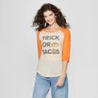 Women's Short Sleeve Trick Or Tacos Raglan Graphic T-shirt - Zoe+liv (juniors') White