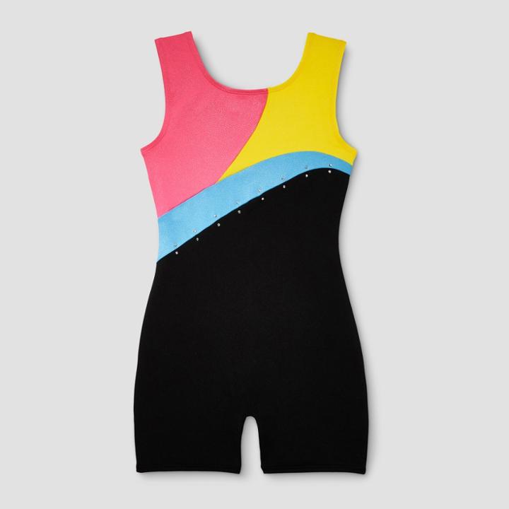 Freestyle By Danskin Girls' Gymnastics Biketard - Black/yellow