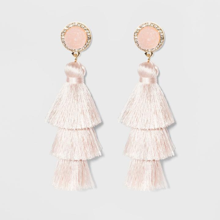 Sugarfix By Baublebar Druzy Studs Fringe Drop Earrings - Blush Pink, Girl's
