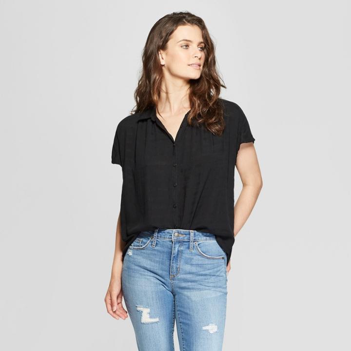 Women's Short Sleeve Button-down - Universal Thread Black