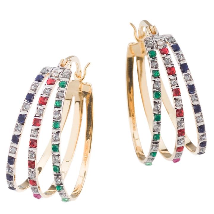 Target 18k Gold Over Sterling Silver Diamond, Ruby, Emerald, And Sapphire Yellow Accent Flare Oval Hoop Earrings
