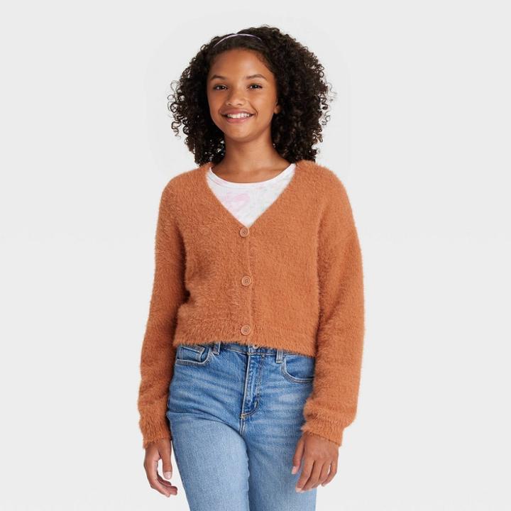 Girls' Fuzzy Cardigan - Art Class Orange