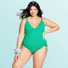 Women's Plus Size Deep V-neck Textured One Piece Swimsuit - Stoney Clover Lane X Target Green