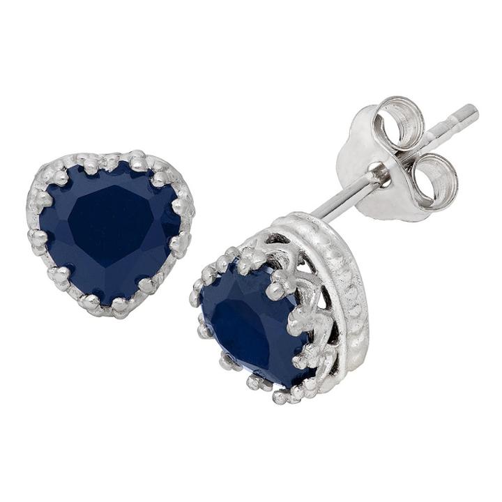 1 1/2 Tcw Tiara Sterling Silver Heart-cut Sapphire Crown Earrings
