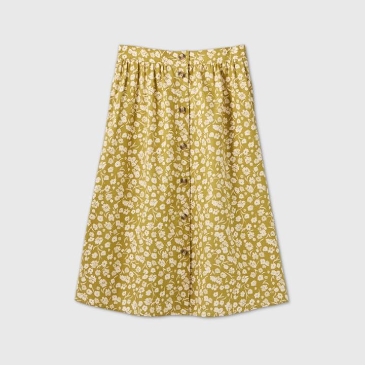 Women's Floral Print Mid-rise Midi Skirt - Universal Thread Green