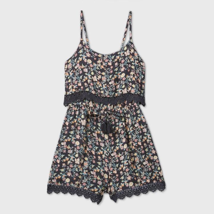 Girls' Crochet Trim Romper - Art Class Black