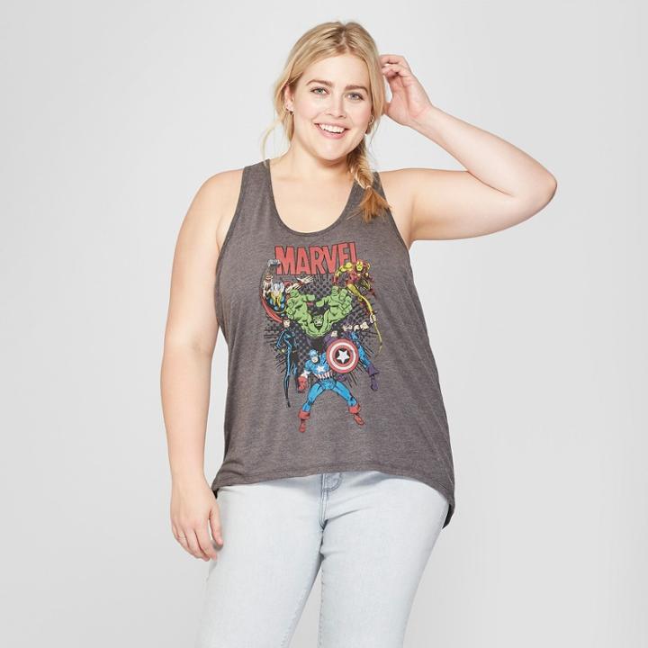 Women's Marvel Plus Size Heroes Pop Racerback Graphic Tank Top (juniors') Charcoal Gray