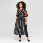 Women's Plus Size Sleeveless Striped Button Detailed Belted Draped Trench - Who What Wear Black/white X