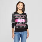 Women's On The Naughty/nice List Reversible Sequin Sweater - Well Worn (juniors') Black