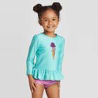 Toddler Girls' Ice Cream Cone Long Sleeve Rash Guard Set - Cat & Jack Blue 12m, Blue/ivory/white