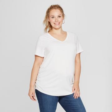 Maternity Plus Size Short Sleeve Shirred V-neck T-shirt - Isabel Maternity By Ingrid & Isabel White