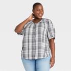 Women's Plus Size Plaid Short Sleeve Button-front Blouse - Universal Thread Blue