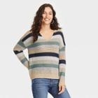 Women's V-neck Pullover Sweater - Knox Rose Light Green Multi
