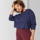 Women's Plus Size Long Sleeve Crew Neck Waffle Boxy T-shirt - Wild Fable Blue