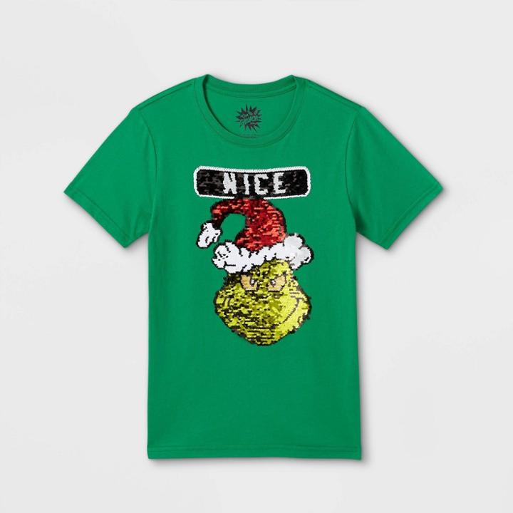 Boys' The Grinch Flip Sequins Short Sleeve Graphic T-shirt - Green