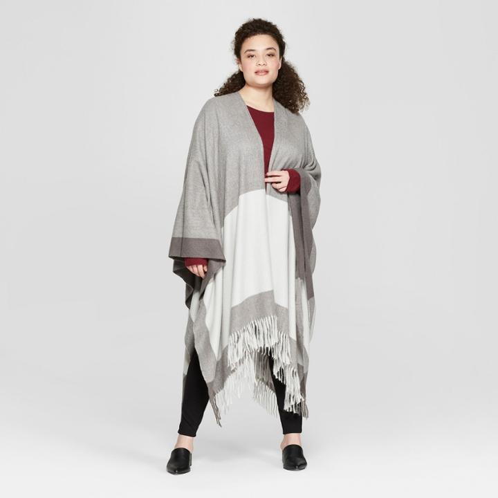 Women's Plus Size Woven Ruana Poncho Sweater - A New Day Gray