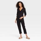 The Nines By Hatch 3/4 Sleeve Button-front Cropped Maternity Jumpsuit Black