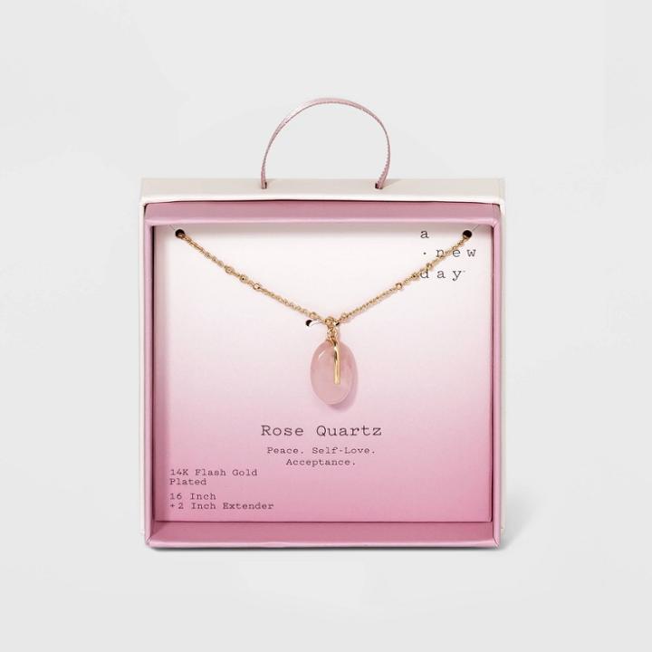 Silver Plated Rose Quartz Pendant Necklace - A New Day Gold