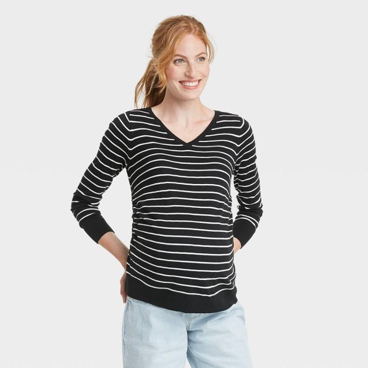 V-neck Essential Pullover Maternity Sweater - Isabel Maternity By Ingrid & Isabel Black