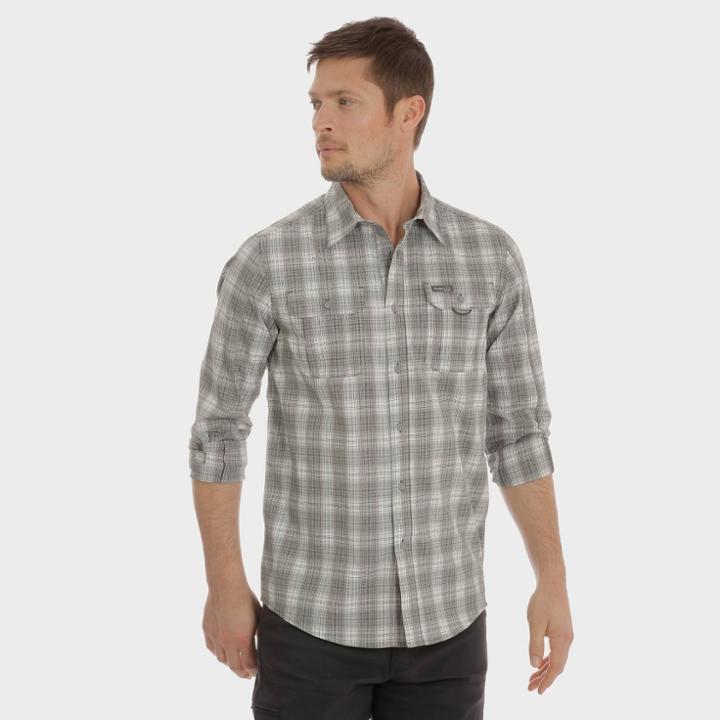 Wrangler Men's Plaid Long Sleeve Canvas Outdoor Camp Shirts - Black L, Almost Black