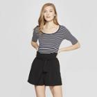 Women's Striped Regular Fit Scoop Neck T-shirt - A New Day Navy/white (blue/white)