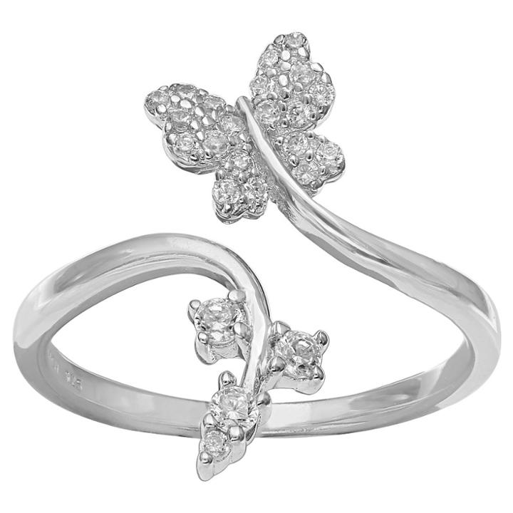 Target Women's Butterfly And Vine Ring With Clear Pave Cubic Zirconia In Sterling Silver - Clear/gray (size 7),