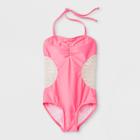 Malibu Dream Girl Girls' Effervescent Crochet One Piece Swim Suit - Pink
