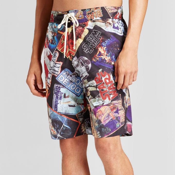 Men's 10 Star Wars Card Pattern Board Shorts - Black