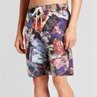 Men's 10 Star Wars Card Pattern Board Shorts - Black