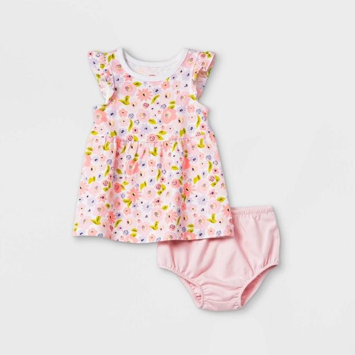 Baby Girls' Floral Ruffle Sleeve Dress With Panty - Cat & Jack