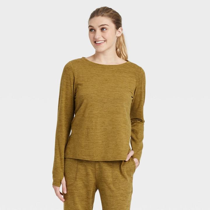 Women's Cozy Spacedye Long Sleeve Top - Joylab Dark Green