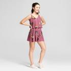 Women's Floral Print Ruffle Overlay Romper - Love @ First Sight (juniors') Pink