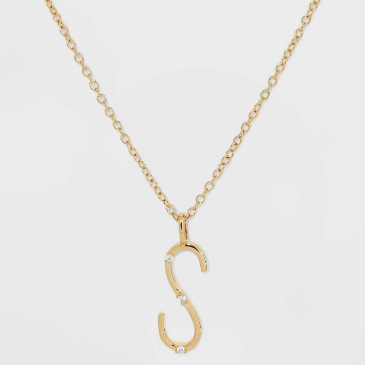 Gold Over Silver Plated Cubic Zirconia 's' Initial Pendant Necklace - A New Day Gold