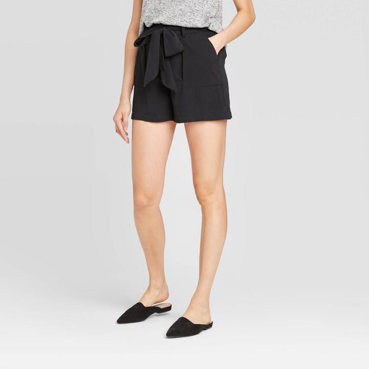 Women's Tie Waist Shorts - A New Day Black