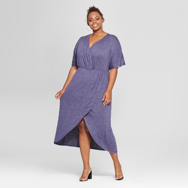 Women's Plus Size Twist Front Midi Dress - Ava & Viv Blue Heather