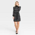 Women's Striped Balloon Long Sleeve Sweater Dress - Who What Wear Black