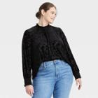 Women's Plus Size Long Sleeve Mock Turtleneck Velour Blouse - Knox Rose Black Floral