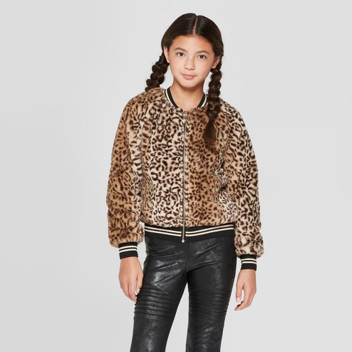 Girls' Faux Fur Bomber Jacket - Art Class