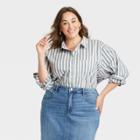 Women's Plus Size Long Sleeve Button-down Oversized Tunic - Ava & Viv Teal