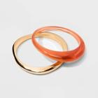 Organic Shape Transparent And Metal Bangle Bracelet Set 2pc - A New Day Rust, Red