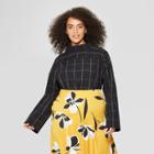 Women's Plus Size Plaid Long Sleeve Shoulder Button Popover Blouse - Who What Wear Black X