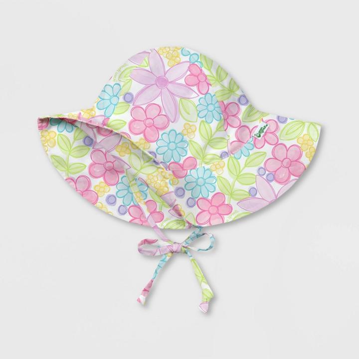 Green Sprouts Baby Girls' Watercolor Flowers Brim Sun Protection Hat - White
