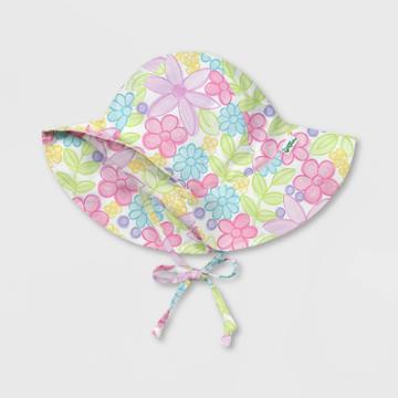 Green Sprouts Baby Girls' Watercolor Flowers Brim Sun Protection Hat - White