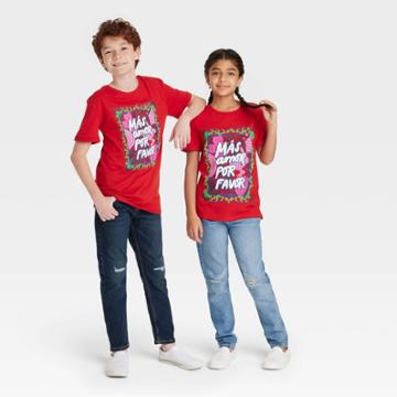 No Brand Latino Heritage Month Kids' Gender Inclusive Mas Amor Short Sleeve Round Neck T-shirt - Red