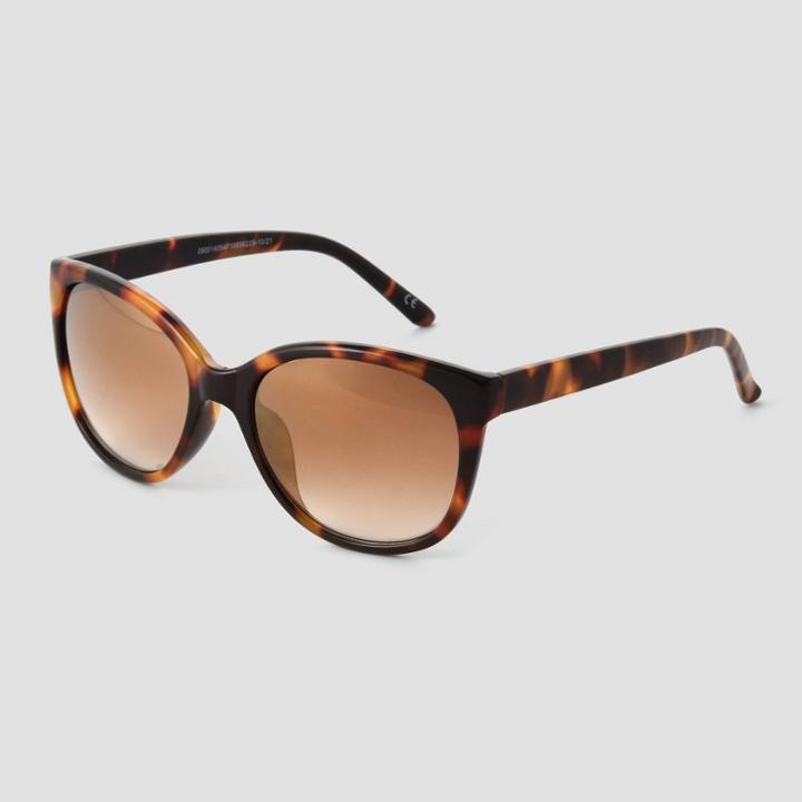 Women's Tortoise Shell Print Glossy Plastic Cat Eye Sunglasses - Universal Thread Brown