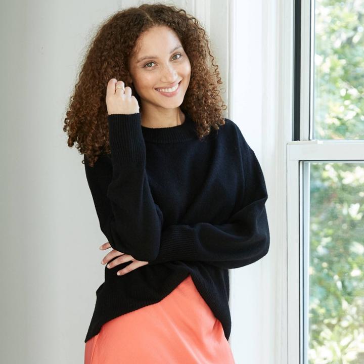 Women's Slouchy Crewneck Pullover Sweater - A New Day Black