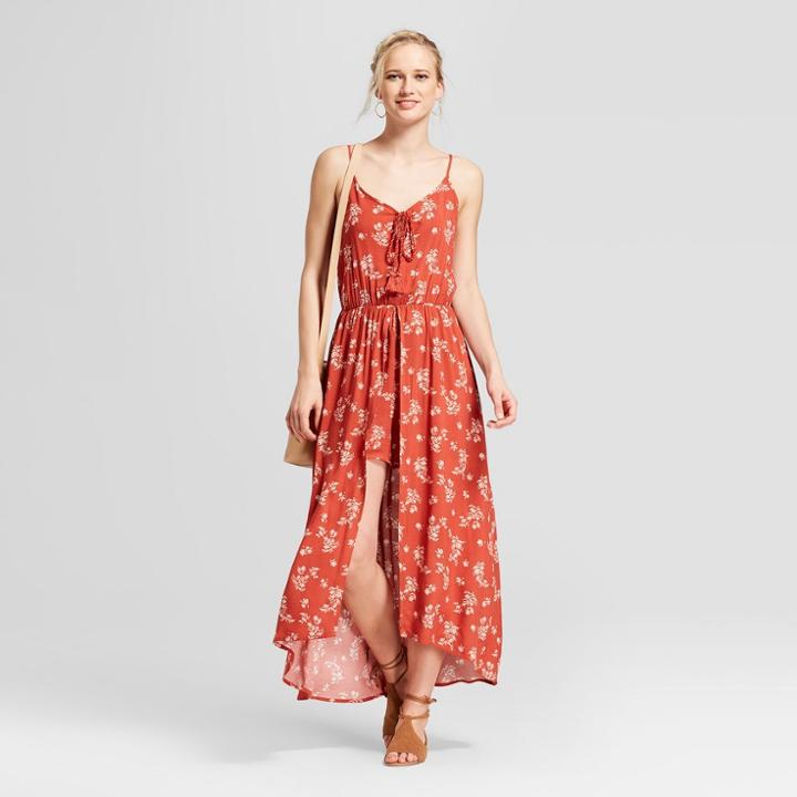 Women's Strappy Floral Maxi Romper - Xhilaration Orange