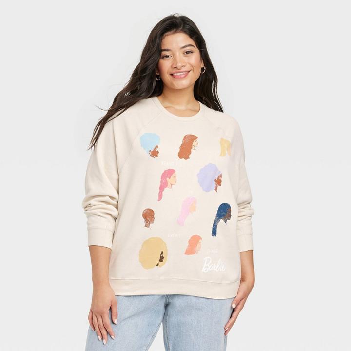 Grayson Threads Women's Barbie Plus Size Hairstyles Graphic Sweatshirt - Beige